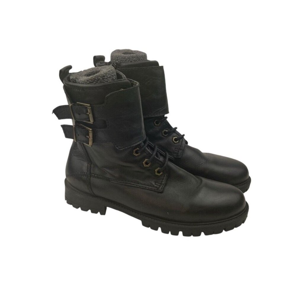 *Bata Boots Womens Size 38 Black Leather Combat Moto Whimsigoth Grunge Witchy
